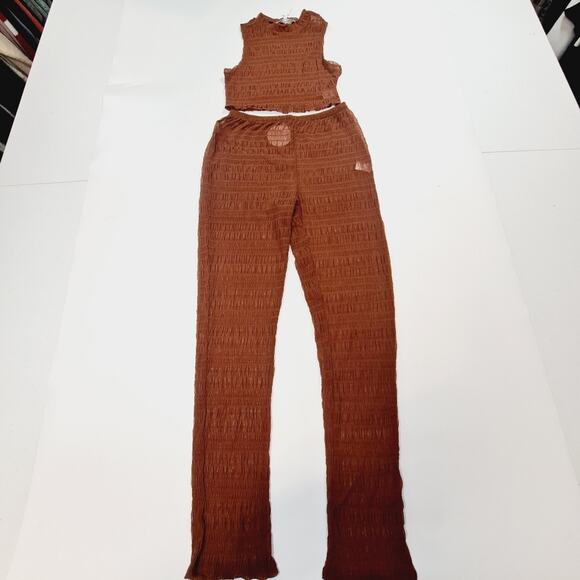 MORE TO COME Maxine Ruched Pant Set in Brown Small - Picture 2 of 14